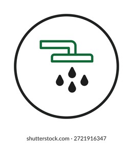 Un ícono de Vector minimalista que representa un cabezal de ducha con gotitas de agua. Este diseño limpio y moderno representa la higiene, la limpieza y la naturaleza refrescante del agua, ideal para el baño o