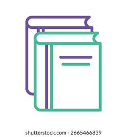 A minimalist vector icon depicting two overlapping books, symbolizing knowledge and education.