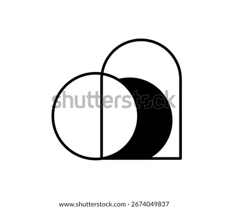 Minimalist vector icon depiction of an empty tomb with the stone rolled away, easter symbolizing the resurrection of jesus christ in christian faith geometric shapes forming a heart symbol