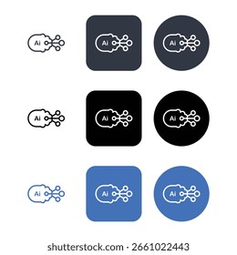 A minimalist vector icon design illustrating the concept of artificial intelligence and its interconnected networks through a stylized representation of the letters 'Ai' linked to three