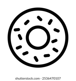 Minimalist vector icon of a donut with sprinkles, perfect for bakery, dessert, or cafe themes in food-related designs. Editable stroke.