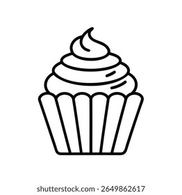Minimalist vector icon of a doughnut illustrated in clean outline style, isolated on a white background.
