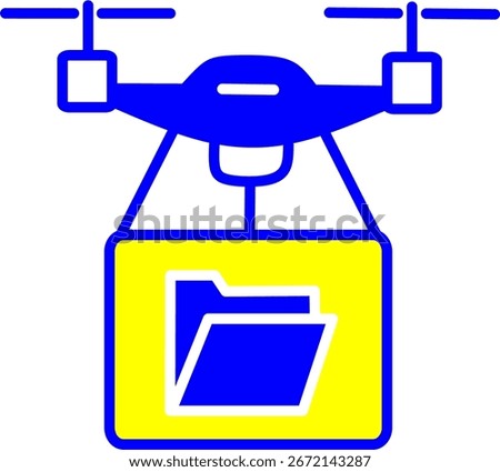 Minimalist vector icon of a drone transporting a folder or document case. Ideal for business logistics, express document delivery, corporate courier services, and futuristic office solutions.