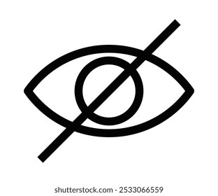 Minimalist vector icon of an eye with a line through it, symbolizing hidden, privacy, or unseen information. Editable stroke