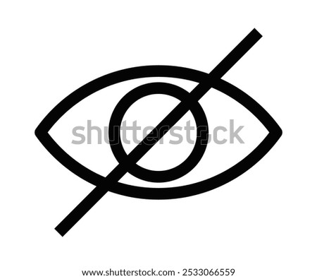 Minimalist vector icon of an eye with a line through it, symbolizing hidden, privacy, or unseen information. Editable stroke