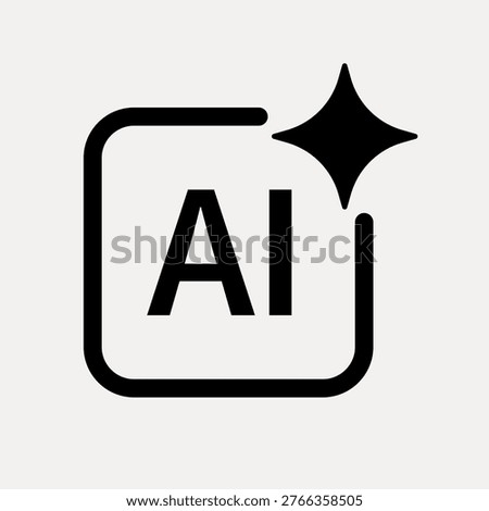 Minimalist vector icon featuring 'AI' text inside a rounded square with a sparkling star symbol, representing artificial intelligence or digital innovation.