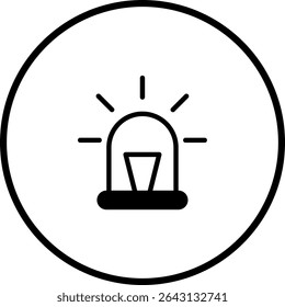 Minimalist vector icon of a flashing emergency light in a circular frame