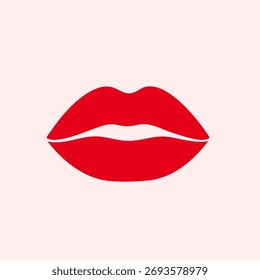 Ícone de vetor minimalista de lábios vermelhos cheios sobre um fundo claro. Forma gráfica ousada, perfeita para marca de beleza, design de moda, Dia dos Namorados, embalagem de cosméticos, adesivos, arte pop e pro digital