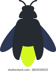 Minimalist vector icon of a glowing firefly with lightning nocturnal bioluminescence wildlife entomology coleoptera creature