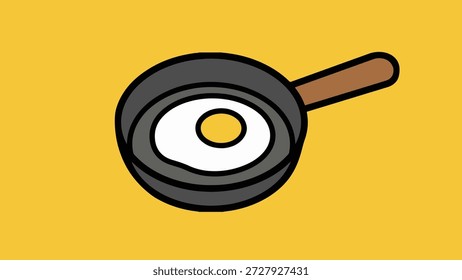 Un ícono de Vector minimalista de una sartén gris que cocina un huevo con el lado hacia arriba sobre un fondo amarillo. La línea de arte simple captura la esencia de la preparación del desayuno. Es una excelente opción para menús de desayuno, App de comida a domicilio, guías de nutrición e instrucciones de cocina.