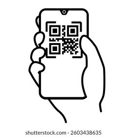 Minimalist Vector Icon of Hand Holding Smartphone with QR Code for Digital Scanning Technology