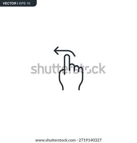 Minimalist vector icon of a hand swiping to the left. Represents navigation, scrolling, back actions, and sliding movements on touchscreens and mobile apps.