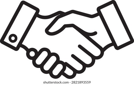 Minimalist vector icon of a handshake between two people representing agreement or partnership.