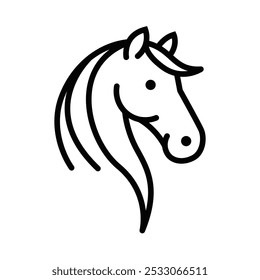 Minimalist vector icon of a horse head, suitable for equestrian themes, logos, or animal designs. Editable stroke.