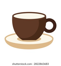 Minimalist vector icon of a hot coffee cup sitting on a saucer. Perfect for cafe menus, food blogs, or beverage branding. Clean design with white background.