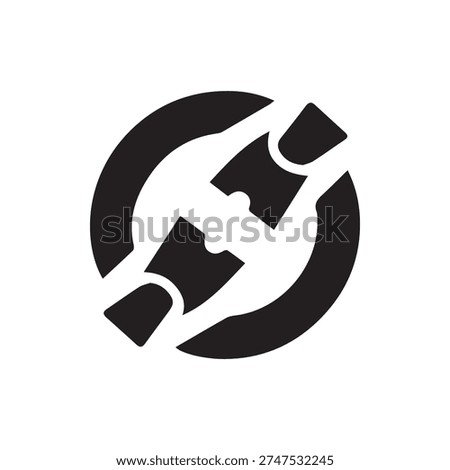 Minimalist vector icon for interfaces. Depicts a prohibition sign with ticket stubs indicating invalidity, cancellation, or no admission allowed.