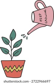 Un ícono de Vector minimalista de la cita motivacional "Keep Growing" con colores pastel suaves. Una afirmación positiva para la conciencia de la salud mental, el periodismo y el contenido de las redes sociales Con colores estéticos suaves para simbolizar el cuidado personal, la crianza y el crecimiento personal. Perfecto para diseños de bienestar, planificadores digitales y pegatinas