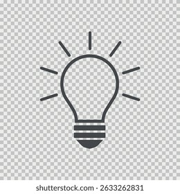 Minimalist vector icon of a light bulb symbolizing idea, creativity, and innovation. Clean line style on transparent background for versatile use in digital projects. Suitable for websites, apps.