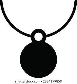 Minimalist vector icon of a necklace with a circular pendant, representing jewelry, fashion, or accessories, isolated on white background.