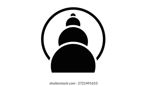 Un ícono de Vector minimalista de una pagoda. Este símbolo cultural, representado en negro sólido sobre un fondo blanco crudo, encarna la esencia de la arquitectura asiática y el patrimonio espiritual. Lo moderno