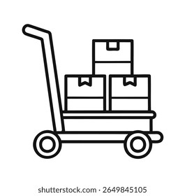Icono de Vector minimalista de un Carrito de paquete en estilo de contorno limpio, aislado sobre un fondo blanco.