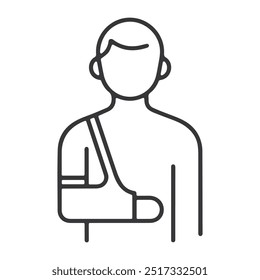 Icono de Vector minimalista de una persona con un brazo en un cabestrillo, que representa una lesión o recuperación. Perfecto para diseños médicos, de salud y de seguridad.