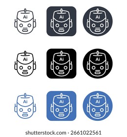 A minimalist vector icon representing an AI robot head, conveying artificial intelligence and technology.