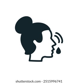 Minimalist vector icon representing a woman coughing and spreading germs