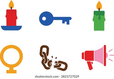 Minimalist Vector Icon Set with Candle Key Chain and Megaphone