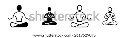 A minimalist vector icon set depicting meditation symbols, ideal for wellness, mindfulness, and yoga designs.