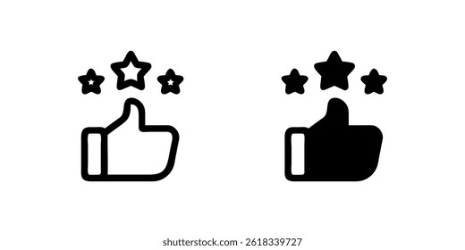A minimalist vector icon set featuring five stars and thumb-up symbols, perfect for reviews and ratings.