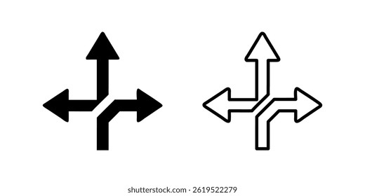 Un conjunto de íconos de Vector minimalista con flechas de dirección de tres vías, perfecto para diseños de navegación y orientación.