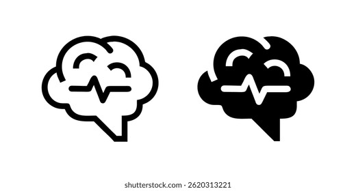 A minimalist vector icon set featuring a brain activity symbol, perfect for mental health and learning designs.