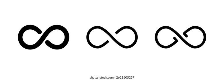 A minimalist vector icon set featuring infinity symbols, perfect for eternity and math designs.