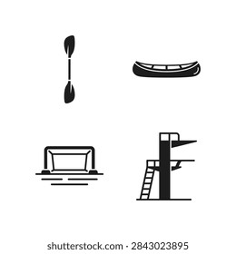 Minimalist vector icon set representing water sports and aquatic activities.