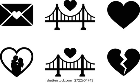 Minimalist Vector Icon Set Showing Love Relationships Connection and Heartbreak Emotions