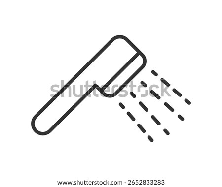 Minimalist vector icon of a shower head with water flowing. Symbol of cleanliness, hygiene, and relaxation. Useful for apps, websites, and informational designs.