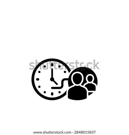 A minimalist vector icon showing a clock face combined with human silhouettes representing efficient time management and team collaboration in a professional business environment