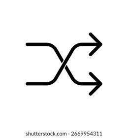 Icono de Vector minimalista de un símbolo aleatorio, creado con un estilo de línea limpio y moderno. Perfecto para reproductores de música y aleatorización de lista de reproducción en diseño de interfaz de usuario y proyectos digitales.