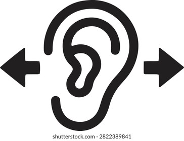 Minimalist vector icon silhouette of a human ear anatomical profile for hearing, medical diagnosis, and otology.