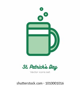 Minimalist vector icon for st. Patrick's day. Flat icon for logo, sign, button. Light clear style for st Patrick's day menu, flyer, poster with beer glass, beer mug. Saint Patrick's festival vector.