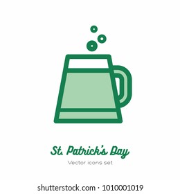 Minimalist vector icon for st. Patrick's day. Flat icon for logo, sign, button. Light clear style for st Patrick's day menu, flyer, poster with beer glass, beer mug. Saint Patrick's festival vector.