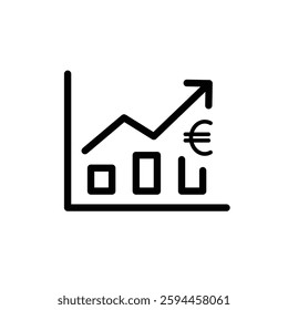 Minimalist vector icon for stock market trends with candlestick chart rising graph euro symbol in modern stroke style