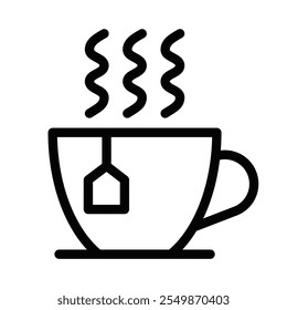 Icono de Vector minimalista de una taza de té con una bolsita de té, que representa la relajación, las bebidas calientes y la hora del té. Trazo editable.