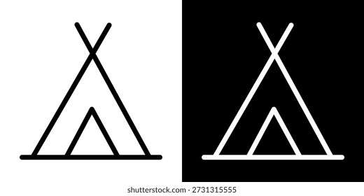 Icono de Vector minimalista de la tienda del tipi. Diseño lineal plano en blanco y negro, símbolo de acampar, viajar, aventura al aire libre y naturaleza.