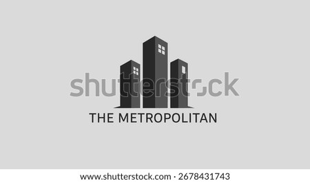 Minimalist vector icon of three skyscrapers forming a logo for The Metropolitan. The design is simple, professional, and uses a monochrome color scheme.