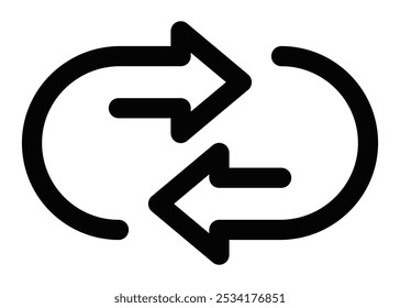 Minimalist vector icon of two arrows in opposite directions, symbolizing swapping, exchange, and process flow. Editable stroke.