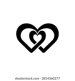 Minimalist vector icon of two linked hearts on white background. Perfect for wedding invitations, romantic greeting cards, and logo designs representing love, unity, and partnership.