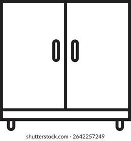 Minimalist vector icon of a two-door wardrobe in outline style. This storage cabinet illustration is ideal for home furniture sets, interior design tools, web and app icons, or organizational visuals.