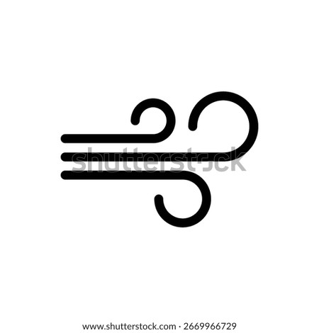 A minimalist vector icon of wind, created with a clean and modern line style Perfect for UI design, websites, weather apps, or any project needing a fresh nature element